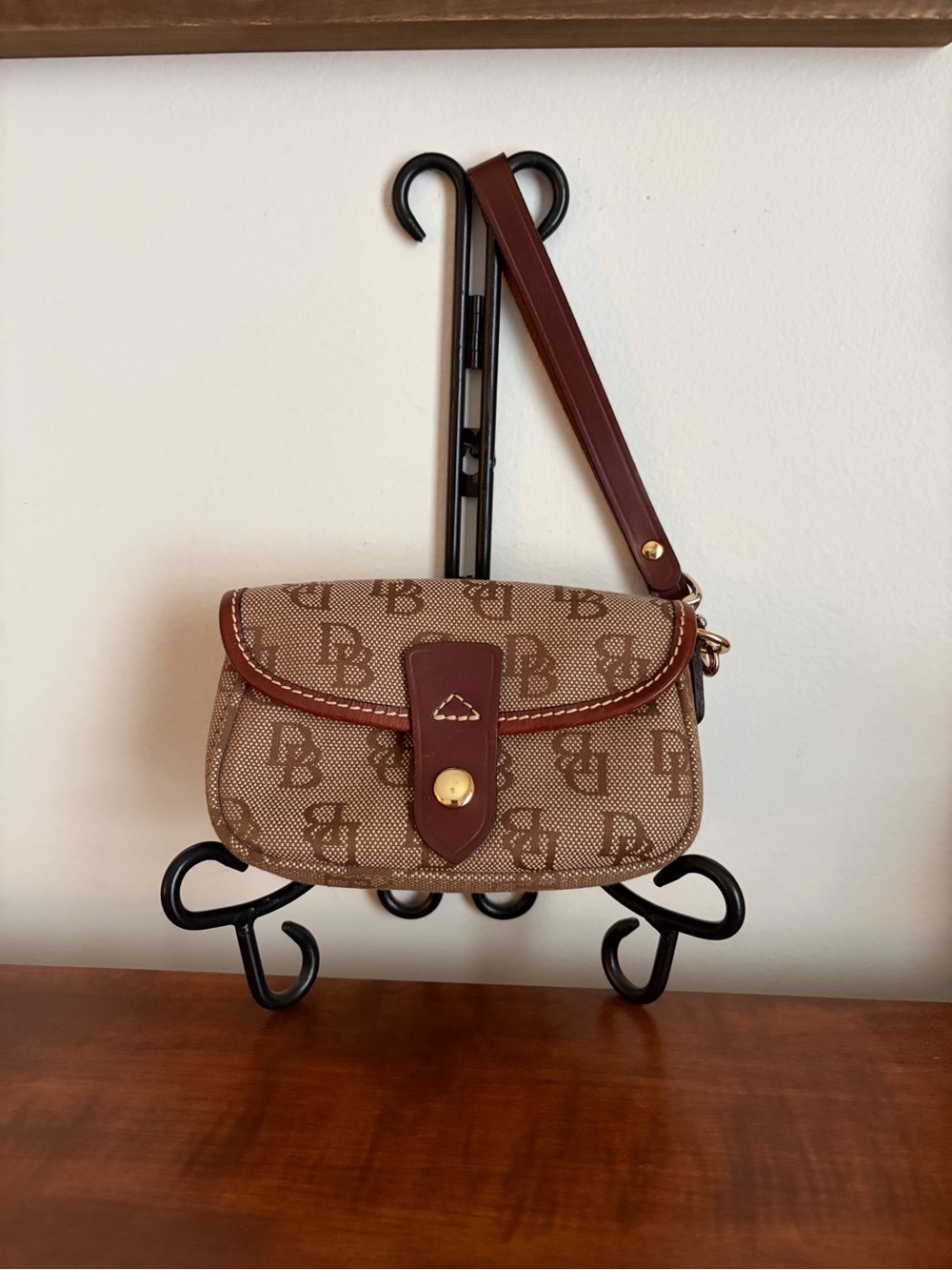 Dooney & Bourke Brown Monogram wristlet with Leather Trim AS IS *READ*